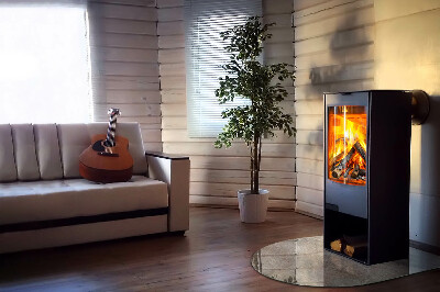 Glasskiva under kamin halvoval Naturstensmönster