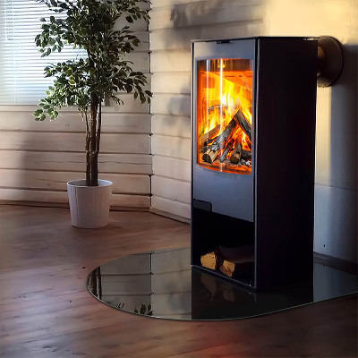 Glasskiva under kamin halvoval Färg Mörk grafit