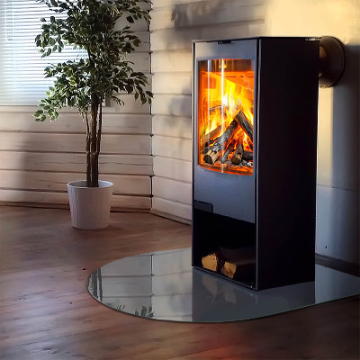 Glasskiva under kamin halvoval Färg Mörkblå