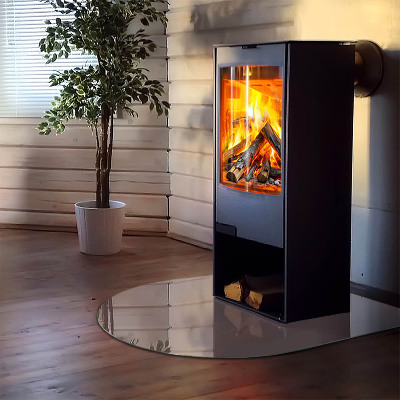 Glasskiva under kamin halvoval Färg Beige