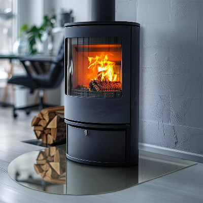 Glasskiva under kamin halvoval Färg grågrön
