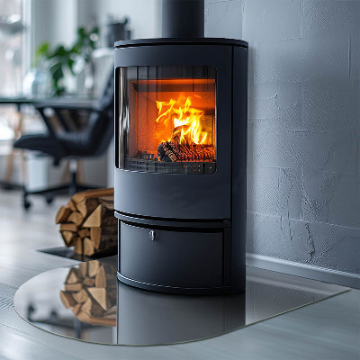 Glasskiva under kamin halvoval Färg Grå