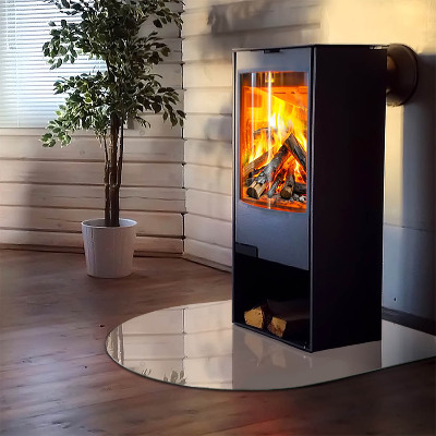 Glasskiva under kamin halvoval Färg Ljusbrun
