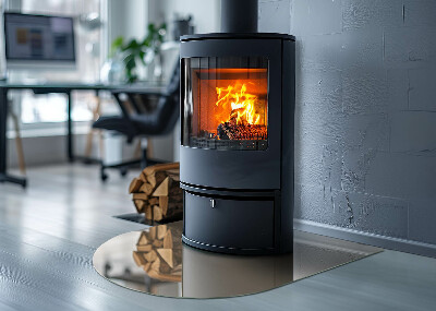 Glasskiva under kamin halvoval Färg Beige