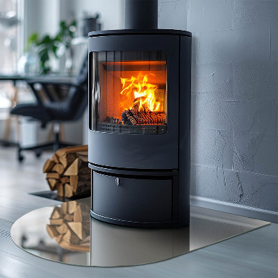 Glasskiva under kamin halvoval Färg Beige