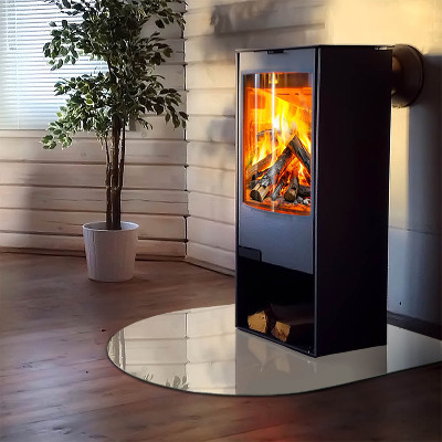 Glasskiva under kamin halvoval Färg Beige