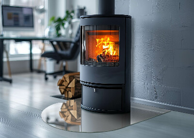 Glasskiva under kamin halvoval Färg Elfenben