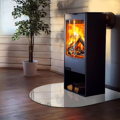 Glasskiva under kamin halvoval Färg Elfenben