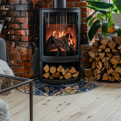Glasskiva under kamin kvarten Mönster av keramiska plattor