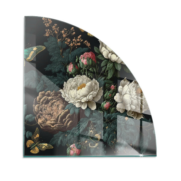 Glasskiva under braskamin kvarten Blommönster med fjärilar
