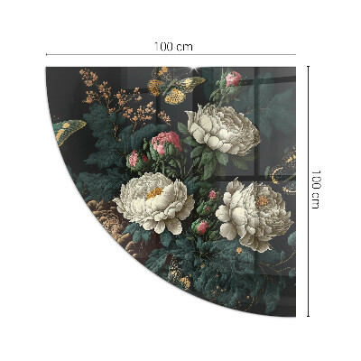 Glasskiva under braskamin kvarten Blommönster med fjärilar
