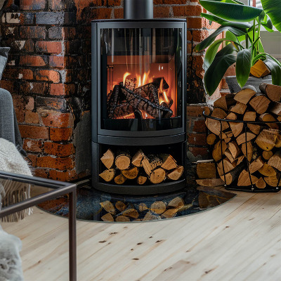 Glasskiva under kamin kvarten Eleganta blad i textur