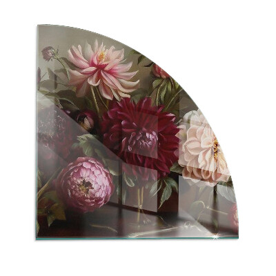 Glasskiva under braskamin kvarten Blombukett i detalj