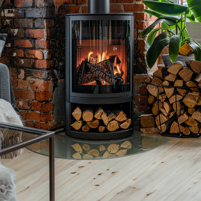 Glasskiva under kamin kvarten Färg Oliv