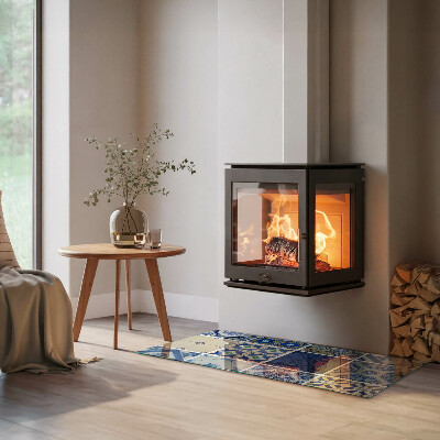 Glasskiva under kamin rektangulär Mönster av keramiska plattor