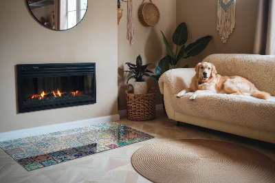Glasskiva under kamin rektangulär Mosaikmönster på kakelplattor