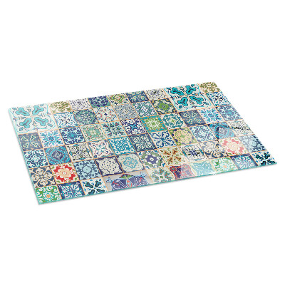 Glasskiva under kamin rektangulär Mosaikmönster på kakelplattor