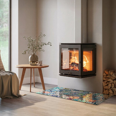 Glasskiva under kamin rektangulär Mosaikmönster på kakelplattor