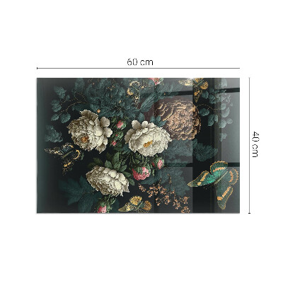 Glasskiva framför öppen spis rektangulär Blommönster med fjärilar