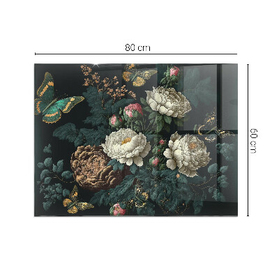 Glasskiva framför öppen spis rektangulär Blommönster med fjärilar