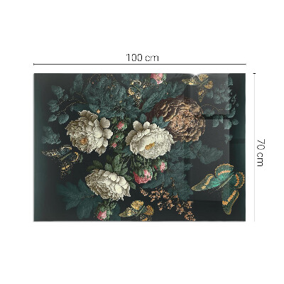 Glasskiva framför öppen spis rektangulär Blommönster med fjärilar