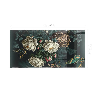 Glasskiva framför öppen spis rektangulär Blommönster med fjärilar