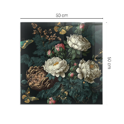 Glasskiva framför öppen spis rektangulär Blommönster med fjärilar