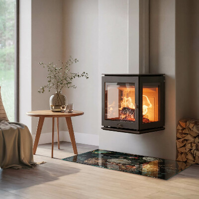 Glasskiva framför öppen spis rektangulär Blommönster med fjärilar