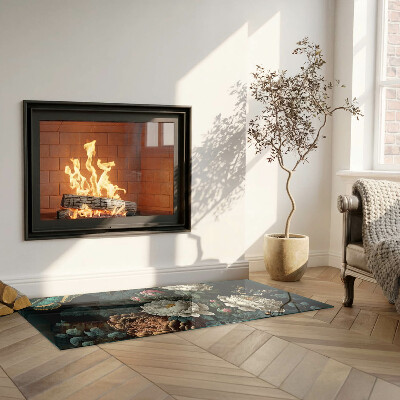 Glasskiva framför öppen spis rektangulär Blommönster med fjärilar