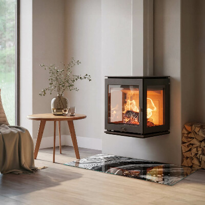 Glasskiva under kamin rektangulär Abstrakta vågor och linjer