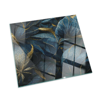 Glasskiva under kamin rektangulär Eleganta blad i textur