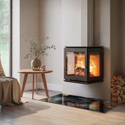 Glasskiva under kamin rektangulär Eleganta blad i textur