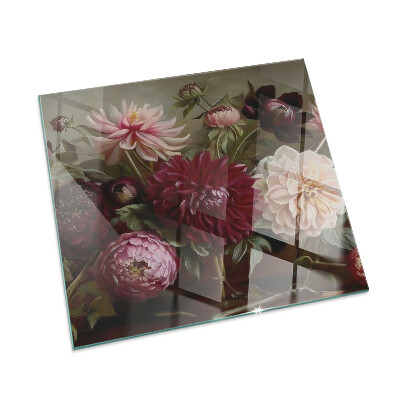 Glasskiva framför öppen spis rektangulär Blombukett i detalj