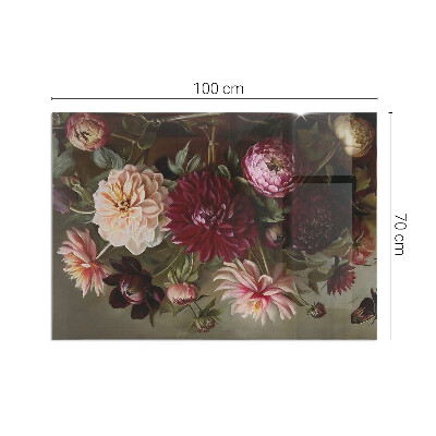 Glasskiva framför öppen spis rektangulär Blombukett i detalj