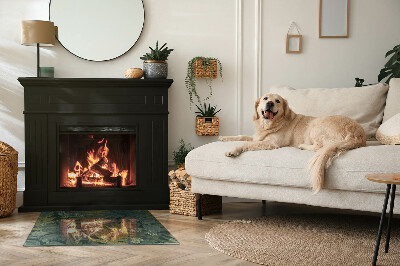 Glasskiva under kamin rektangulär Växtmotiv med fjärilar