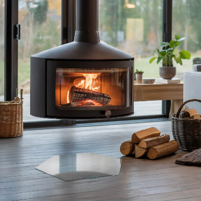 Glasskiva under kamin hexagonal Betongkonstruktion med effekt