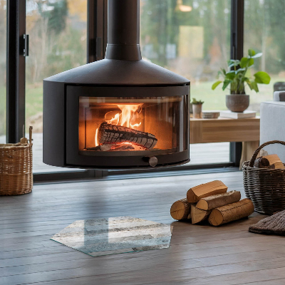 Glasskiva under kamin hexagonal Brädfärger i olika nyanser