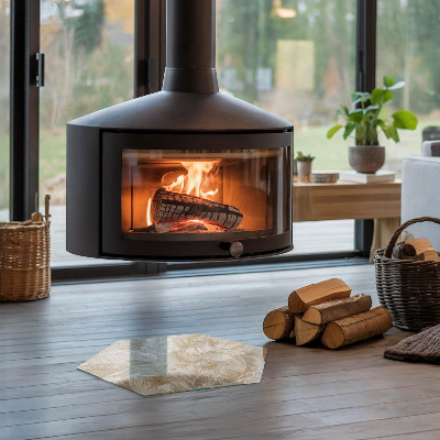 Glasskiva framför öppen spis hexagonal Fina bladmönster