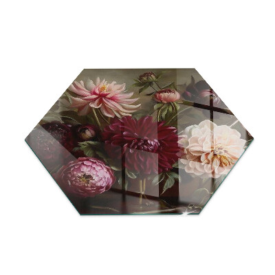 Glasskiva under braskamin hexagonal Blomsterdetaljer i full blom