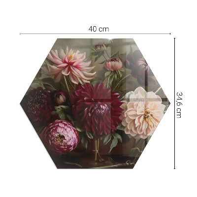Glasskiva under braskamin hexagonal Blomsterdetaljer i full blom