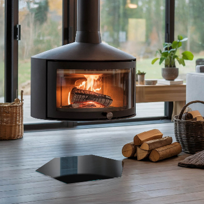 Glasskiva under braskamin hexagonal Färg Svart