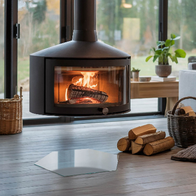 Glasskiva under kamin hexagonal Färg Grå