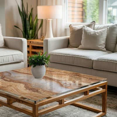 Rektangulär bord glasskiva Trä i harmoni med harts