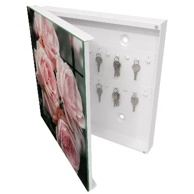 Nyckelskåp med motiv av rosa rosor