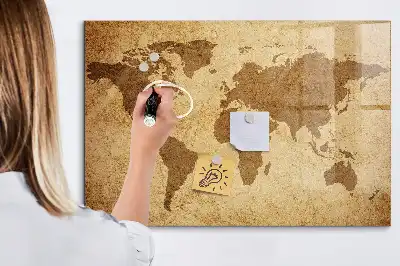 Magnetisk tavla med motiv av en vintage världskarta och inkluderad penna