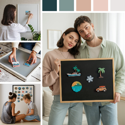 Magnetisk tavla med vit ram Färg puderrosa beige