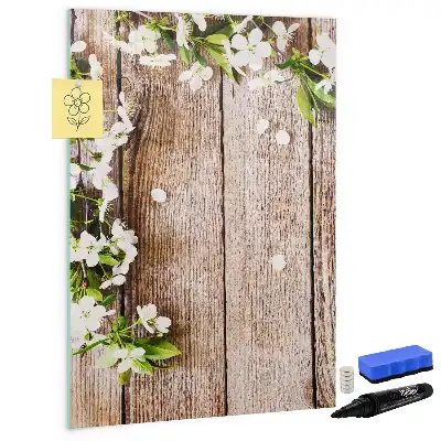 Tavla att skriva på med motiv av blommor på träbrädor