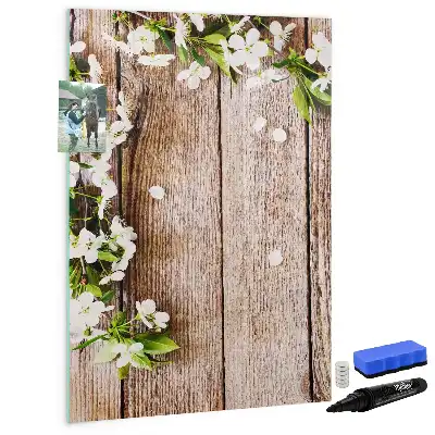 Tavla att skriva på med motiv av blommor på träbrädor