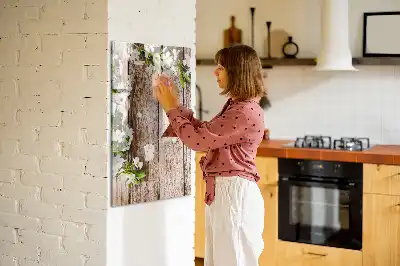 Tavla att skriva på med motiv av blommor på träbrädor