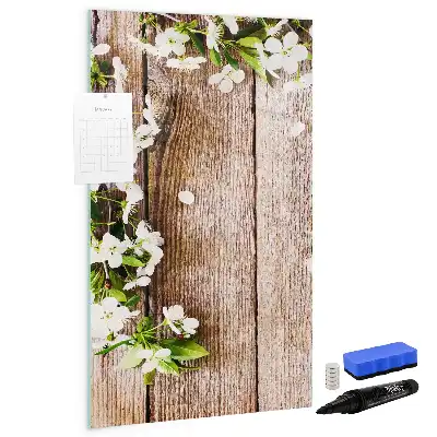Tavla att skriva på med motiv av blommor på träbrädor